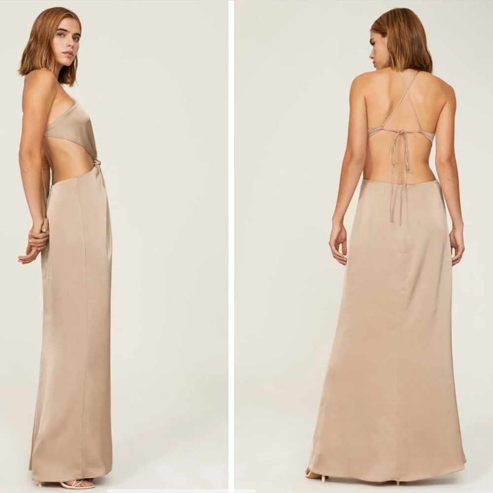 Fame and Partner satin tan Demeter Dress Sz 6 EUC - Picture 2 of 5